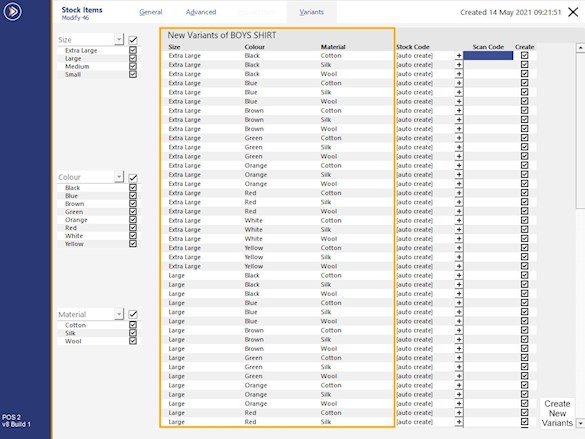 Stock Item Variants - Creating